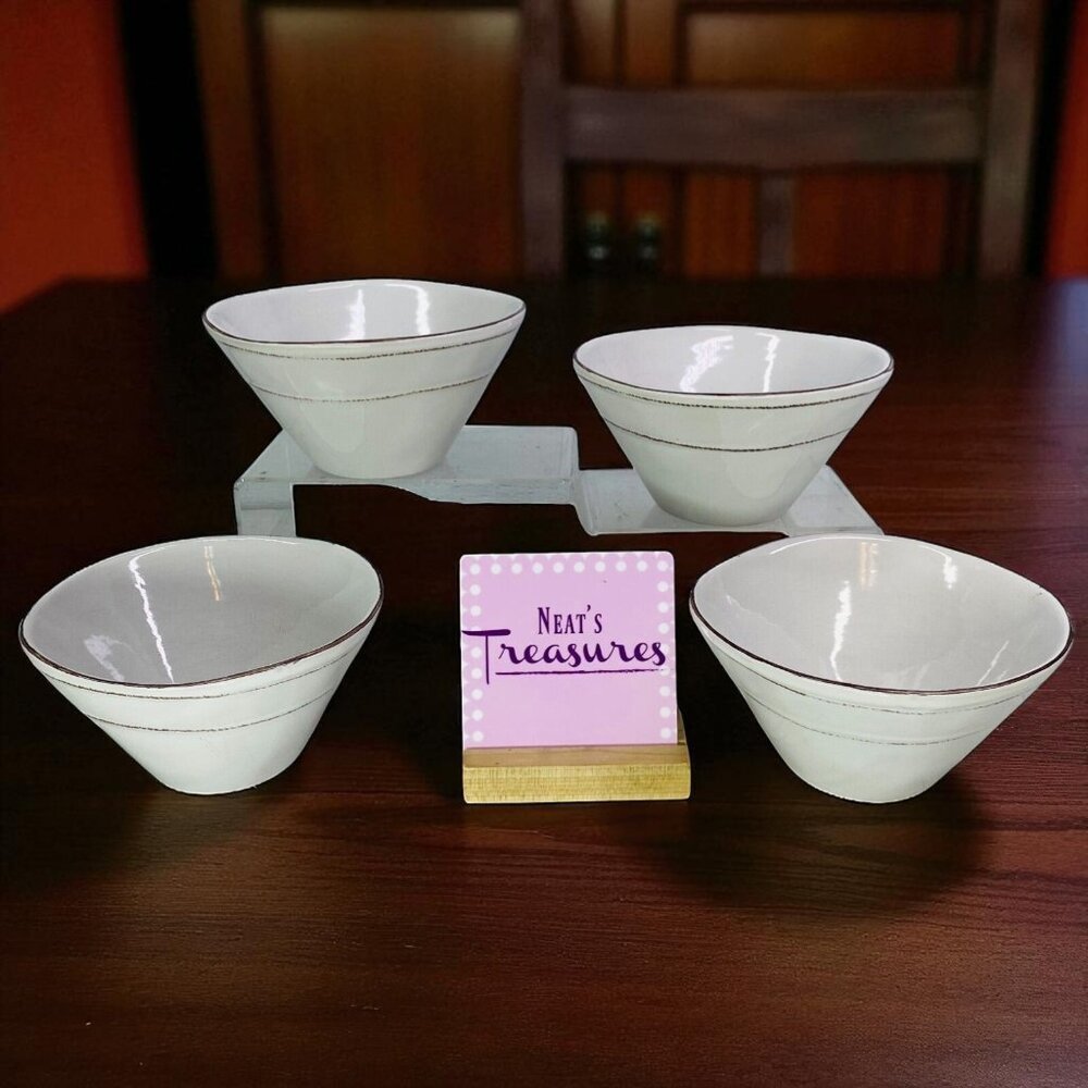 Citrus Grove CONICAL FREEFORM Beige Brown Touch Stoneware Soup Cereal Bowl Set 4